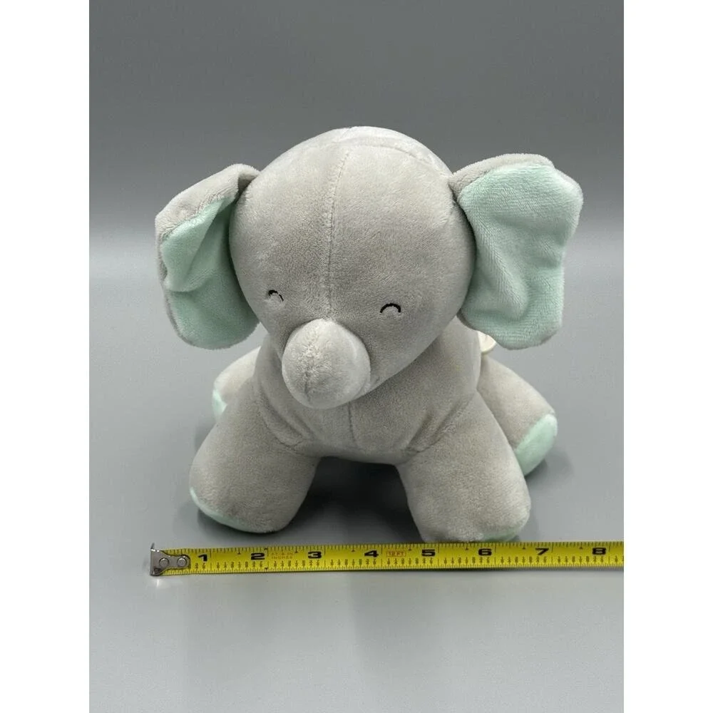 CARTERS Gray Mint Green Elephant Wind Up Musical Plush Moves Head Stuffed Animal